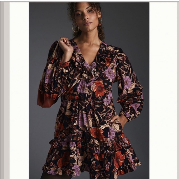 NWT Anthropologie Pilcro Tiered Floral Corduroy Dress S - Picture 3 of 16